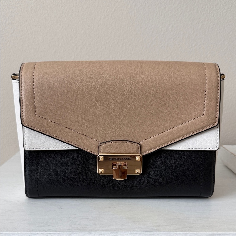 Michael Kors Black, White, and Tan Crossbody Bag